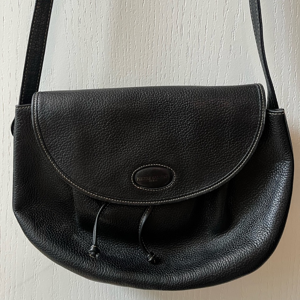 Vintage Drawstring Pierre Balmain Black Leather Bag